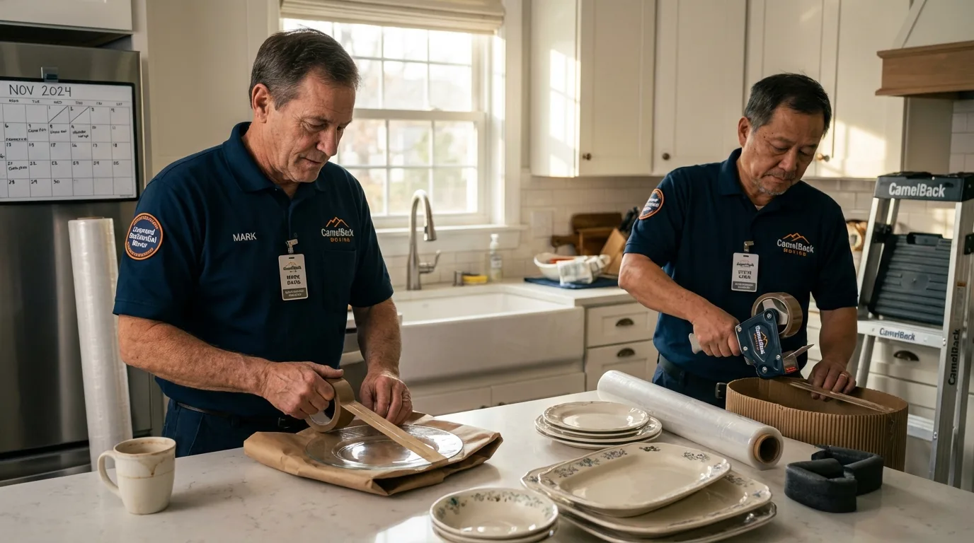 Professional crew packing kitchen dishware in Lusby, MD